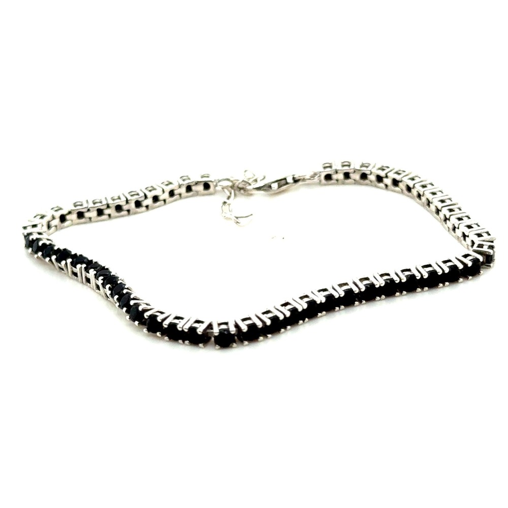 Sterling Silver 925 Black Stone Tennis Bracelet Adjustable 6.5-8 Inch